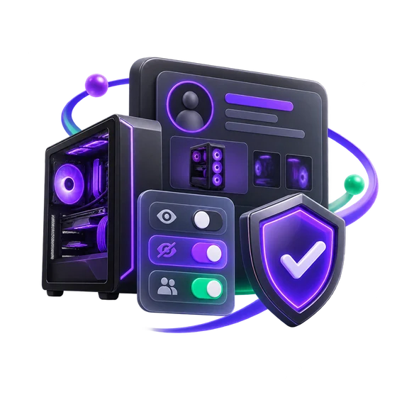 Illustration of privacy controls for a public PC rig